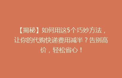 【揭秘】如何用这5个巧妙方法,让你的代购快递费用减半?告别高价,轻松省心!