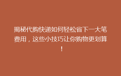 揭秘代购快递如何轻松省下一大笔费用,这些小技巧让你购物更划算!