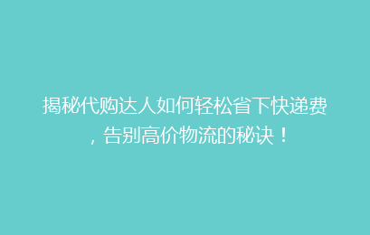 揭秘代购达人如何轻松省下快递费,告别高价物流的秘诀!
