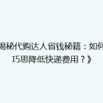 《揭秘代购达人省钱秘籍：如何用巧思降低快递费用？》