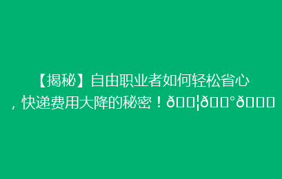 【揭秘】自由职业者如何轻松省心，快递费用大降的秘密！📦💰🔍