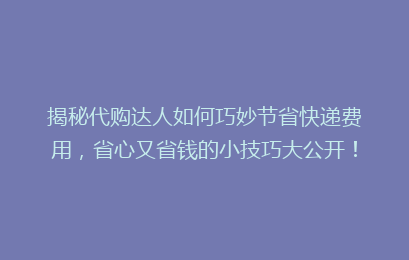 揭秘代购达人如何巧妙节省快递费用,省心又省钱的小技巧大公开!