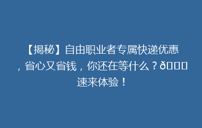【揭秘】自由职业者专属快递优惠，省心又省钱，你还在等什么？🚀速来体验！