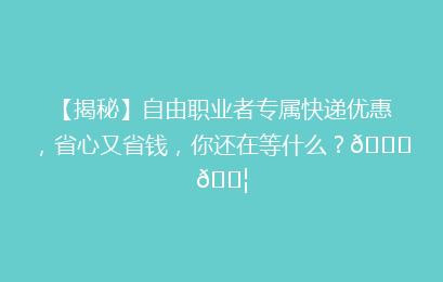 【揭秘】自由职业者专属快递优惠，省心又省钱，你还在等什么？🚀📦